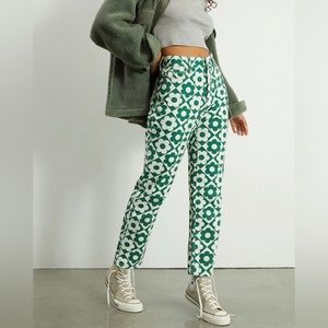 PacSun Green & White Daisy High Waisted Straight Leg Jeans
